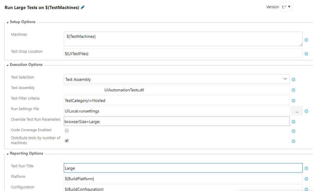 Run Large Test Settings - TFS onPremise